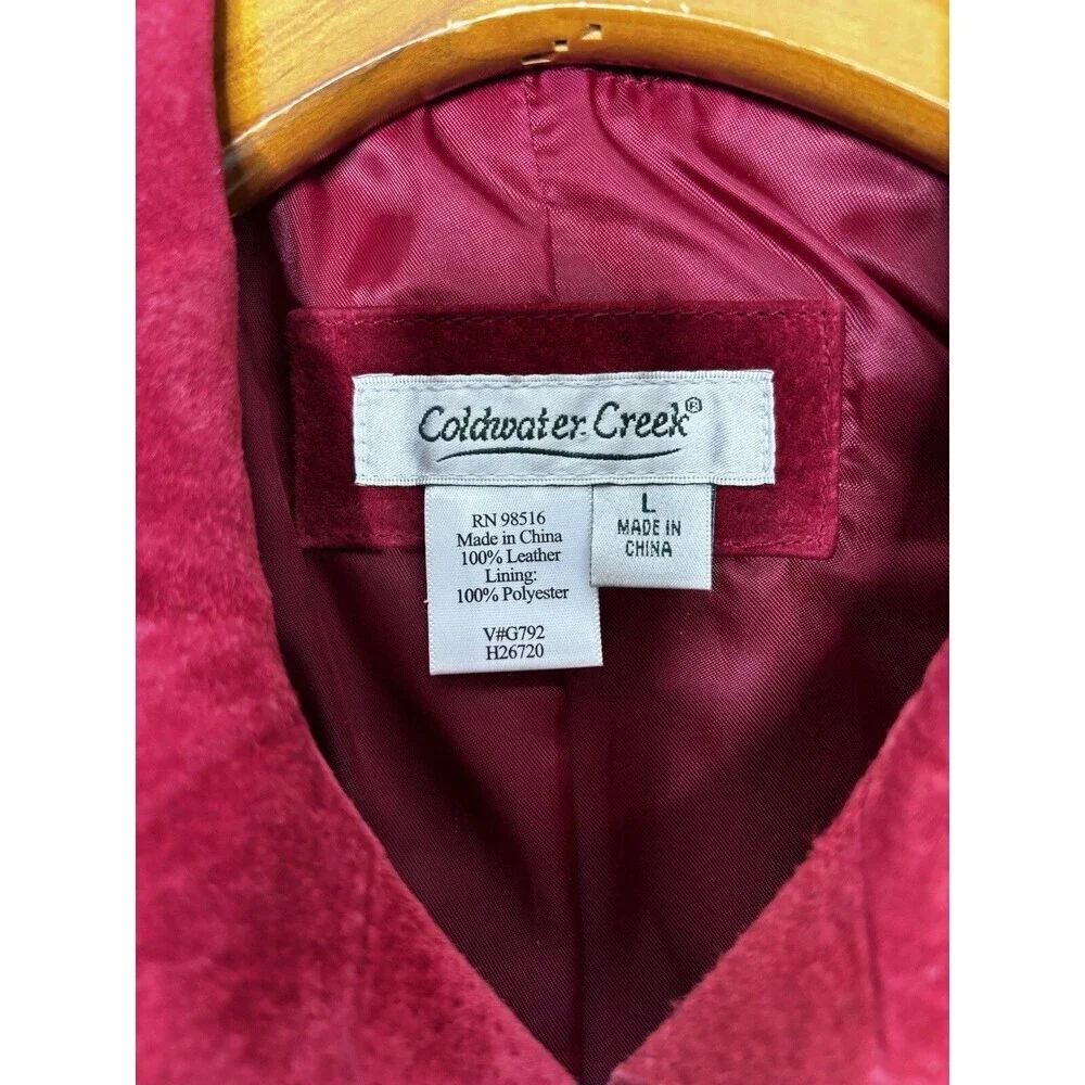 Coldwater Creek Womens Sz L Red 100% Leather Suede Laser Cut Open Front Vest